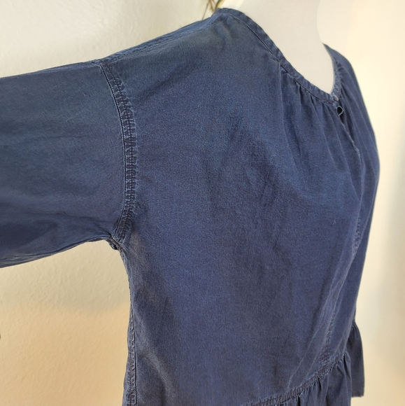 MADEWELL NAVY BLUE 100% COTTON WOMEN'S Denim BLOUSE RUFFLESLONG SLEEVES SZ SMALL - Picture 3 of 11